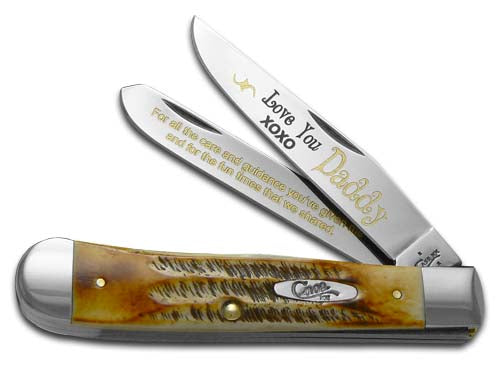 W.R. Case XX Knives Love You Daddy 6.5 BoneStag Trapper 1/500 Stainless Pocket Knife 6.5-LYD