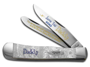 W.R. Case XX Knives Love You Daddy White Pearl Trapper 1/500 Stainless Pocket Knife HP-LYD