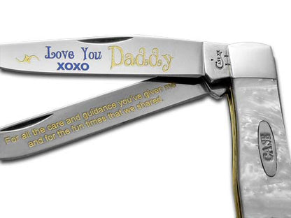 W.R. Case XX Knives Love You Daddy White Pearl Trapper 1/500 Stainless Pocket Knife HP-LYD