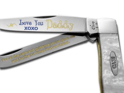 W.R. Case XX Knives Love You Daddy White Pearl Trapper 1/500 Stainless Pocket Knife HP-LYD