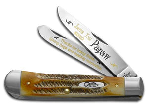 W.R. Case XX Knives Love You Papaw 6.5 BoneStag Trapper 1/500 Stainless Pocket Knife 6.5-LYP