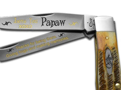 W.R. Case XX Knives Love You Papaw 6.5 BoneStag Trapper 1/500 Stainless Pocket Knife 6.5-LYP