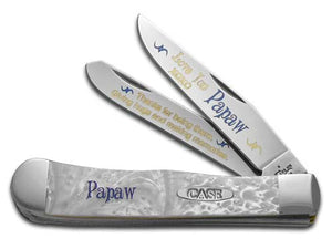 W.R. Case XX Knives Love You Papaw White Pearl Trapper 1/500 Stainless Pocket Knife HP-LYP