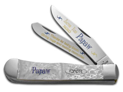 W.R. Case XX Knives Love You Papaw White Pearl Trapper 1/500 Stainless Pocket Knife HP-LYP