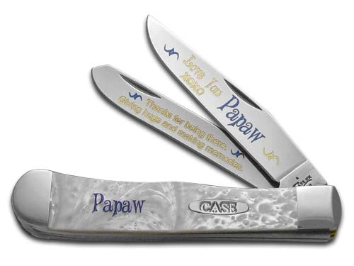 W.R. Case XX Knives Love You Papaw White Pearl Trapper 1/500 Stainless Pocket Knife HP-LYP