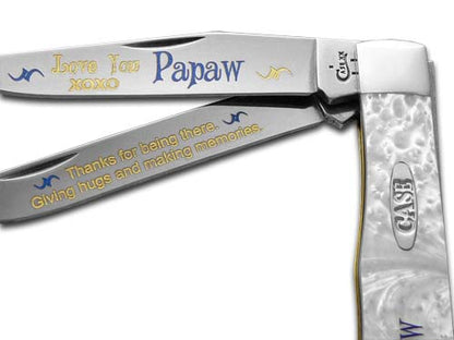 W.R. Case XX Knives Love You Papaw White Pearl Trapper 1/500 Stainless Pocket Knife HP-LYP