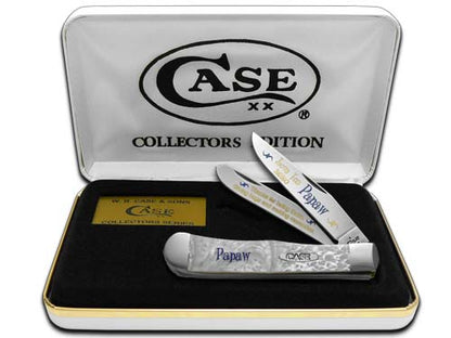 W.R. Case XX Knives Love You Papaw White Pearl Trapper 1/500 Stainless Pocket Knife HP-LYP