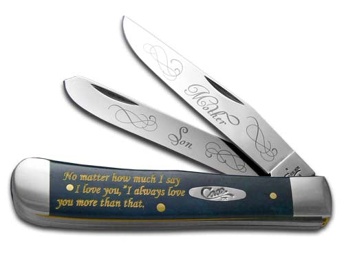 W.R. Case XX Knives Mother and Son Smooth Blue Bone Trapper Stainless Pocket Knife CAT-MS/BB