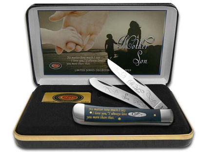 W.R. Case XX Knives Mother and Son Smooth Blue Bone Trapper Stainless Pocket Knife CAT-MS/BB