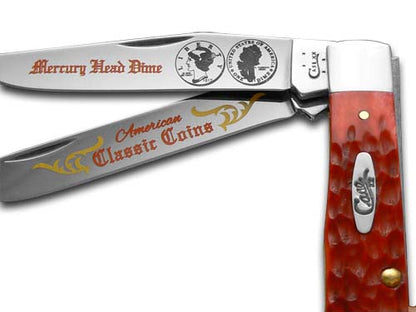 W.R. Case XX Knives Mercury Dime Red Picked Bone Trapper Stainless Pocket Knife CAT-MD/RPB