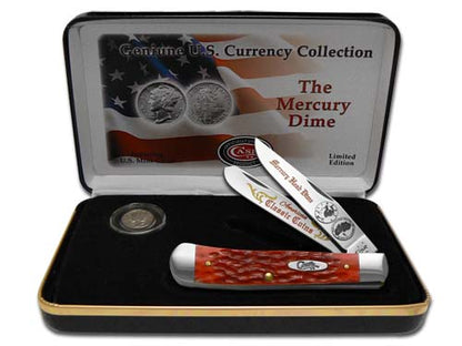 W.R. Case XX Knives Mercury Dime Red Picked Bone Trapper Stainless Pocket Knife CAT-MD/RPB