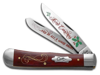W.R. Case XX Knives Merry Christmas Smooth Red Bone Trapper Stainless Pocket Knife CAT-MC/RSB