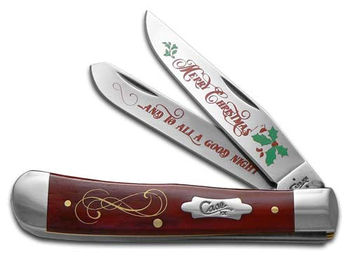 W.R. Case XX Knives Merry Christmas Smooth Red Bone Trapper Stainless Pocket Knife CAT-MC/RSB