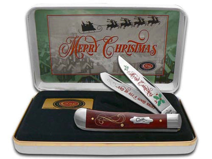 W.R. Case XX Knives Merry Christmas Smooth Red Bone Trapper Stainless Pocket Knife CAT-MC/RSB