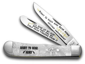 W.R. Case XX Knives White Pearl Corelon Right to Bear Arms 1/1200 Trapper Pocket Knife HP-RTBA