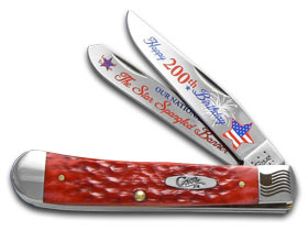 W.R. Case XX Knives Star Spangled Banner 200th Birthday Red Bone Trapper 1/2500 Stainless Pocket Knife CAT-SSB/RPB