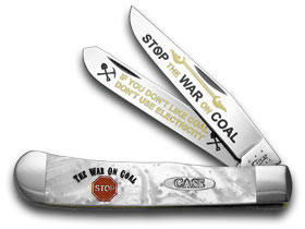W.R. Case XX Knives White Pearl Corelon Stop War on Coal 1/600 Trapper Pocket Knife HP-STWOC