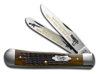 W.R. Case XX Knives Second Amendment Trapper Jigged Antique Bone Stainless Pocket Knife JANT-RTBA