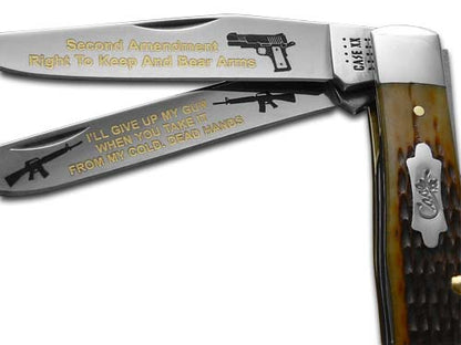 W.R. Case XX Knives Second Amendment Trapper Jigged Antique Bone Stainless Pocket Knife JANT-RTBA