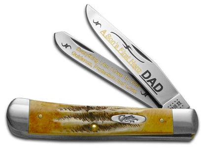 W.R. Case XX Knives Dad A Son's First Hero 6.5 Bone Stag Trapper 1/500 Stainless Pocket Knife 6.5-SFH