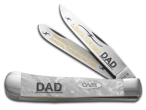 W.R. Case XX Knives Dad A Son's First Hero White Pearl Corelon Trapper 1/500 Stainless Pocket Knife HP-SFH