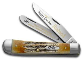 W.R. Case XX Knives World's Greatest Husband 6.5 Bone Stag Trapper 1/999 Stainless Pocket Knife 6.5-WGH