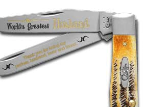 W.R. Case XX Knives World's Greatest Husband 6.5 Bone Stag Trapper 1/999 Stainless Pocket Knife 6.5-WGH