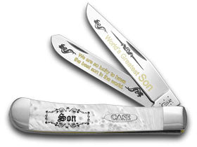 W.R. Case XX Knives White Pearl Corelon World's Greatest Son 1/600 Trapper Pocket Knife HP-SON