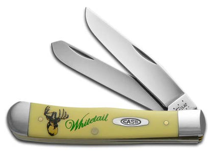 W.R. Case XX Knives Whitetail Deer Yellow Delrin Trapper 1/2500 Stainless Pocket Knife CAT-WTD