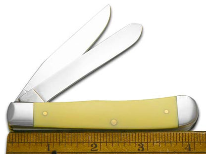 W.R. Case XX Knives Whitetail Deer Yellow Delrin Trapper 1/2500 Stainless Pocket Knife CAT-WTD