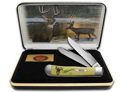 W.R. Case XX Knives Whitetail Deer Yellow Delrin Trapper 1/2500 Stainless Pocket Knife CAT-WTD