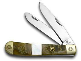 Frost Cutlery™ Trapper 40-108RMR Ram Horn and Genuine Mother of Pearl 440 Stainless Steel Pocket Knife