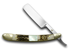 Frost Cutlery™ Razor 40-148SMS Genuine Deer Stag and Genuine Mother of Pearl 440 Stainless Steel Pocket Knife