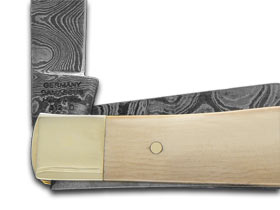 Hen & Rooster Damascus Steel Ivory Fossil Trapper Pocket Knife 312DAM/IVORY
