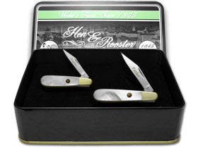 Hen & Rooster Father Daughter Set Genuine Mother of Pearl 1/500 Barlow Pocket Knife Set HR-FD/PI