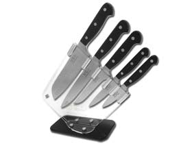 Hen & Rooster 6-Piece Kitchen Cutlery Full Tang Set with Clear Block HRI-026