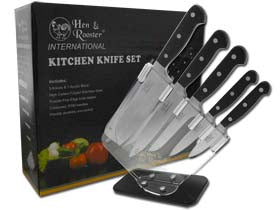 Hen & Rooster 6-Piece Kitchen Cutlery Full Tang Set with Clear Block HRI-026