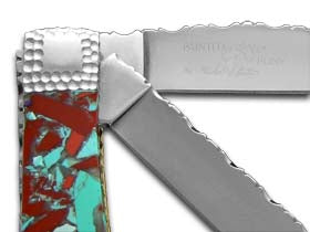 W.R. Case XX Knives Painted Pony Blue & Red Turquoise Trapper 1/50 Stainless Custom TRAPPER PAINTED PO TURQ RED