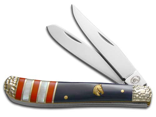 Silverhorse Stoneworks™ Mini Trapper SHS-508RWB Turquoise, Lapis and Mother Of Pearl Stainless Steel Pocket Knife