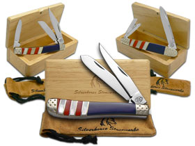Silverhorse Stoneworks™ American Flag Series Stockman, Trapper & Whittler Set Turquoise, Lapis and Mother of Pearl Stainless Steel