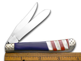 Silverhorse Stoneworks™ American Flag Series Stockman, Trapper & Whittler Set Turquoise, Lapis and Mother of Pearl Stainless Steel