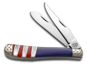 Silverhorse Stoneworks™ American Flag Series Stockman, Trapper & Whittler Set Turquoise, Lapis and Mother of Pearl Stainless Steel