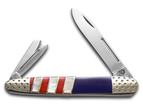 Silverhorse Stoneworks™ American Flag Series Stockman, Trapper & Whittler Set Turquoise, Lapis and Mother of Pearl Stainless Steel
