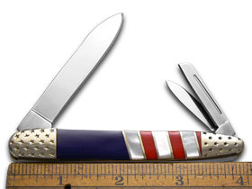 Silverhorse Stoneworks™ American Flag Series Stockman, Trapper & Whittler Set Turquoise, Lapis and Mother of Pearl Stainless Steel