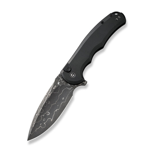 CIVIVI Knives™ Praxis Button Lock C18026E-DS1 Black Aluminum Damascus Steel Pocket Knife