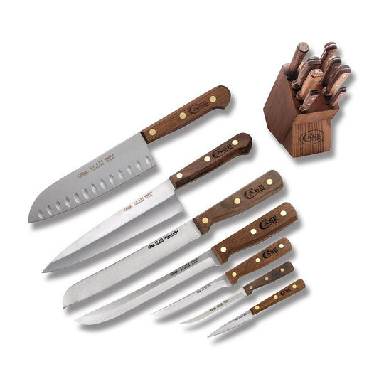 W.R. Case XX Knives 9 Piece Wooden Block Walnut Stainless Kitchen Set 10249