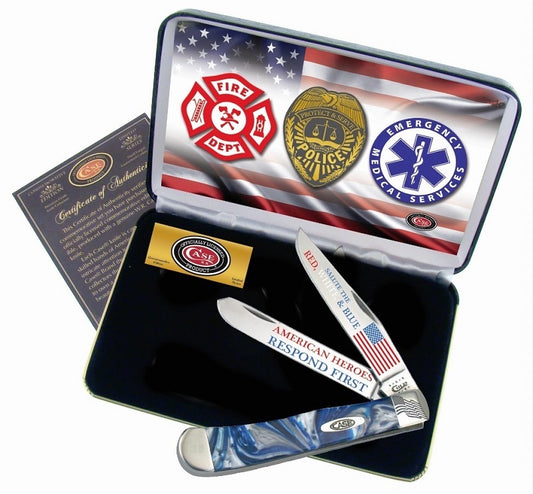 W.R. Case XX Knives First Responders Blue Cloud Corelon Trapper Stainless Pocket Knife CAT-BC/1ST