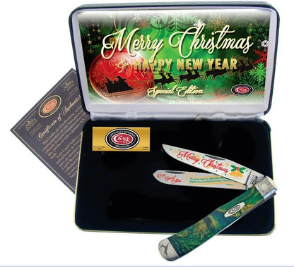 W.R. Case XX Knives Merry Christmas Smooth Cat's Eye Corelon Trapper Stainless Pocket Knife CAT-CE/MC CAT-MC/CE