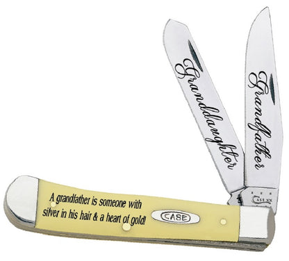 W.R. Case XX Knives Grandfather and Granddaughter Smooth Yellow Delrin Trapper Stainless Pocket Knife CAT-GFGD/Y