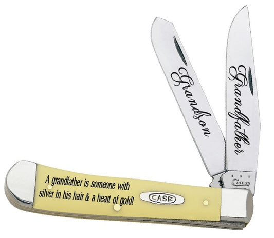 W.R. Case XX Knives Grandfather and Grandson Smooth Yellow Synthetic Delrin Trapper Stainless Pocket Knife CAT-GFGS/Y